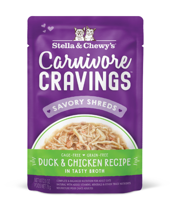 Picture of Stella & Chewy's Chicken & Duck Recipe in Tasty Broth Savory Shreds Carnivore Cravings Pouch (2.8 oz x 24)